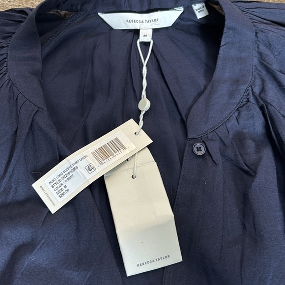 New REBECCA TAYLOR Navy Blue Long Sleeve Cotton Shift Dress - Picture 8 of 11
